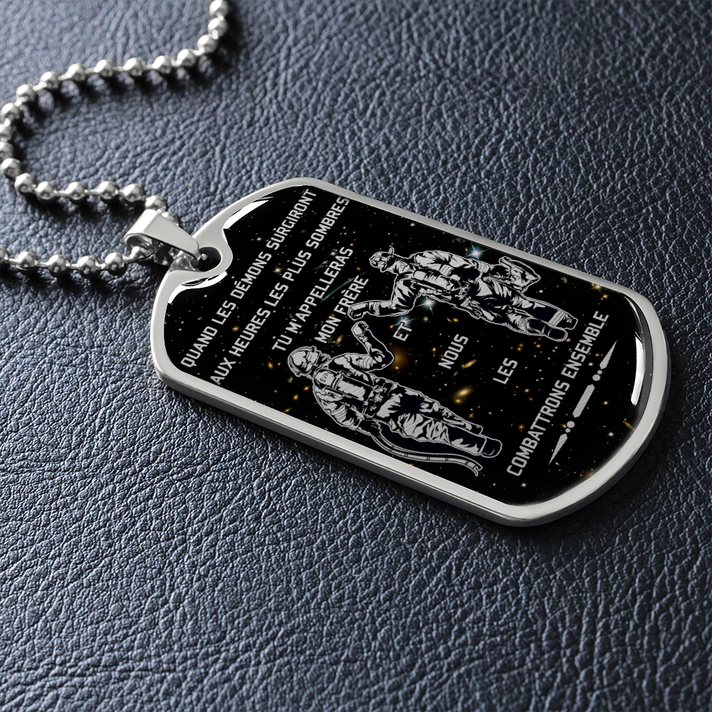 Firefighter - Call On Me Brother - French - Galaxy - Luxury Dog Tag - Military Ball Chain