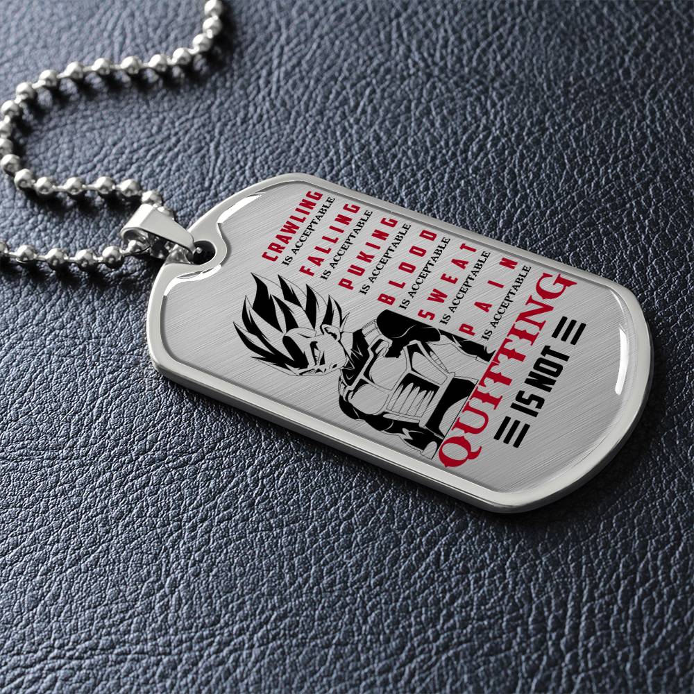 dragon ball - quitting is not - vegeta- dragon ball dog tag - military ball chain - luxury dog tag
