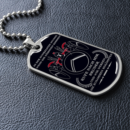 Warrior - Spartan - Call On Me Brother - German - Black - Luxury Dog Tag - Military Ball Chain