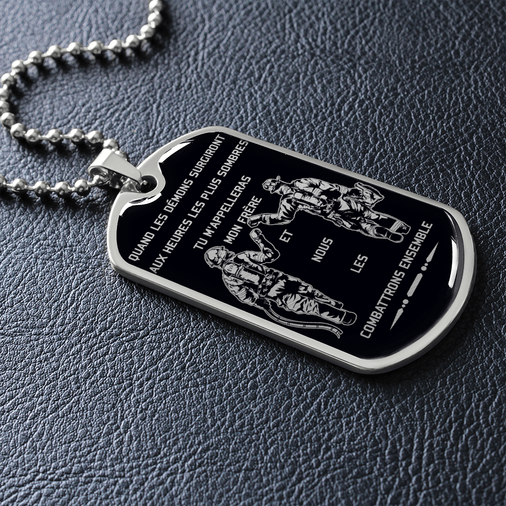 Firefighter - Call On Me Brother - French - Black - Luxury Dog Tag - Military Ball Chain