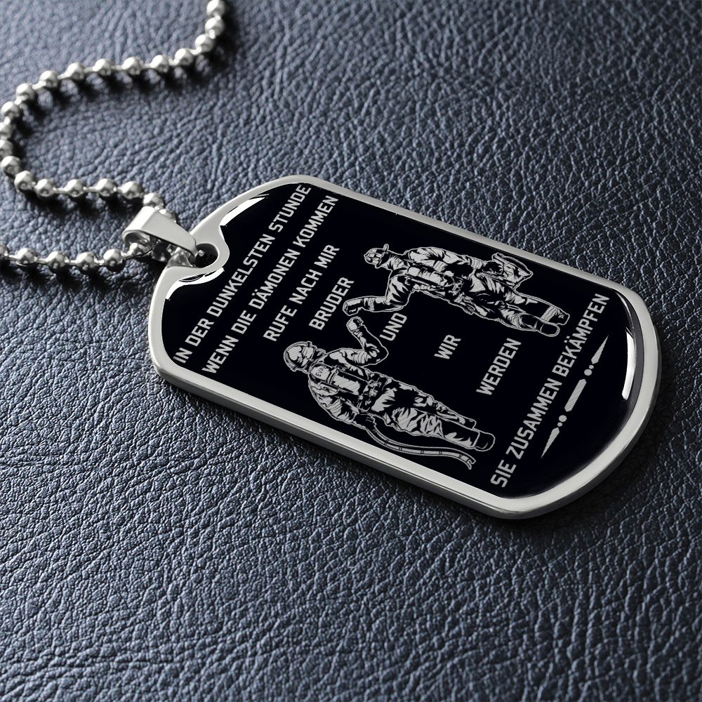 Firefighter - Call On Me Brother - German - Black - Luxury Dog Tag - Military Ball Chain