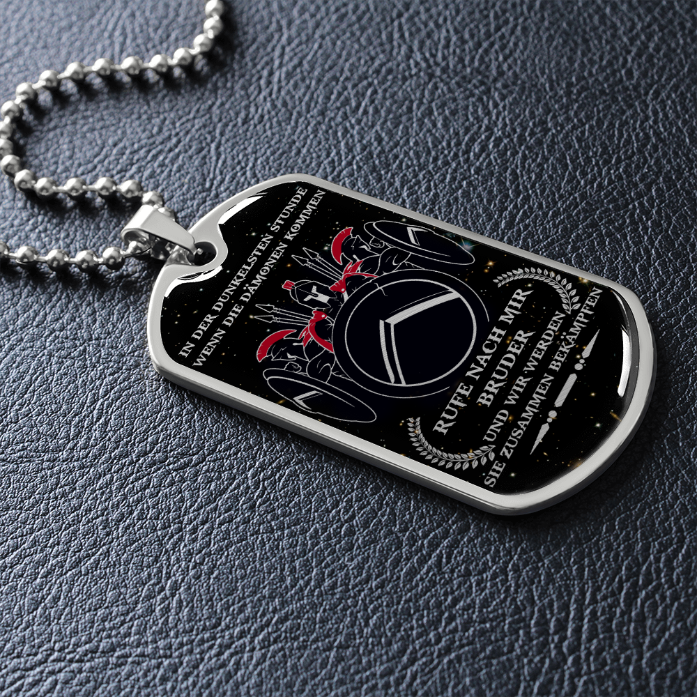 Warrior - Spartan - Call On Me Brother - German - Galaxy - Luxury Dog Tag - Military Ball Chain