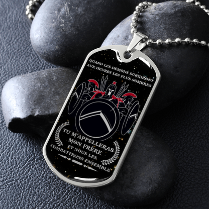 Warrior - Spartan - Call On Me Brother - French - Galaxy - Luxury Dog Tag - Military Ball Chain