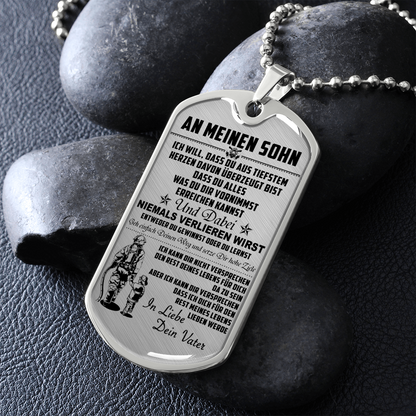 Firefighter - Dad To Son - Never Lose - German - Luxury Dog Tag - Military Ball Chain