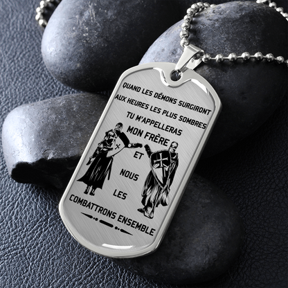 Knight Templar - Call On Me Brother - French - Luxury Dog Tag - Military Ball Chain