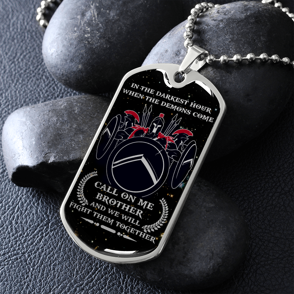 Warrior - Spartan - Call On Me Brother - English - Galaxy - Luxury Dog Tag - Military Ball Chain