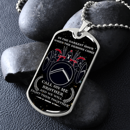 Warrior - Spartan - Call On Me Brother - English - Galaxy - Luxury Dog Tag - Military Ball Chain
