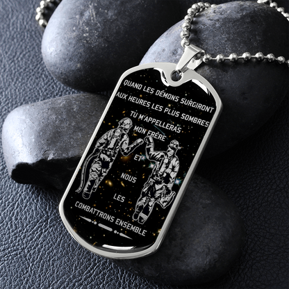 Firefighter - Call On Me Brother - French - Galaxy - Luxury Dog Tag - Military Ball Chain