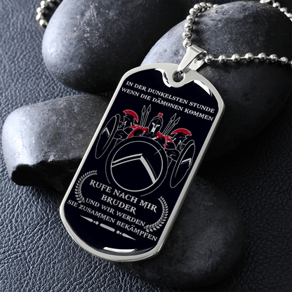 Warrior - Spartan - Call On Me Brother - German - Black - Luxury Dog Tag - Military Ball Chain