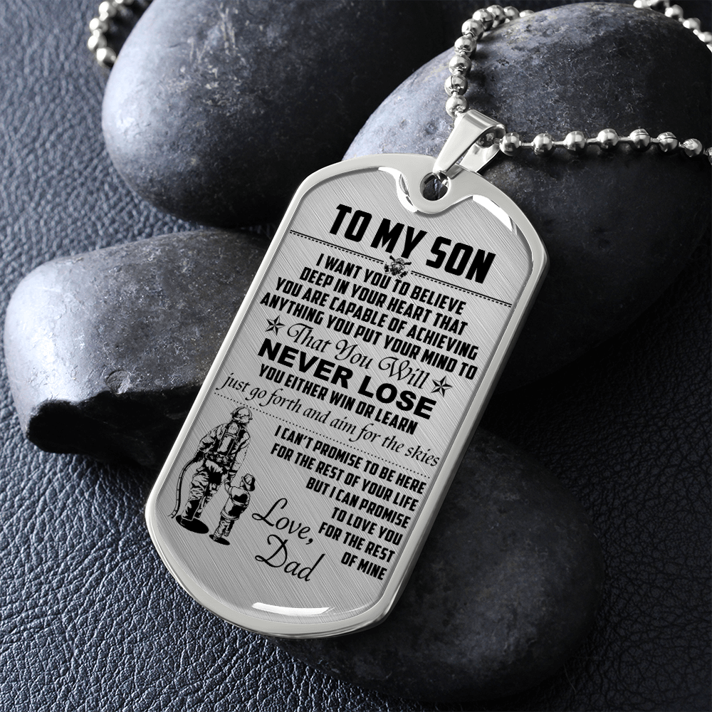 Firefighter - Dad To Son - Never Lose - English - Luxury Dog Tag - Military Ball Chain