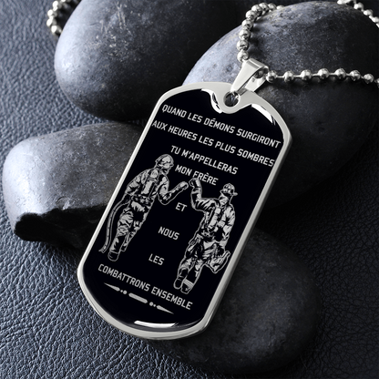 Firefighter - Call On Me Brother - French - Black - Luxury Dog Tag - Military Ball Chain