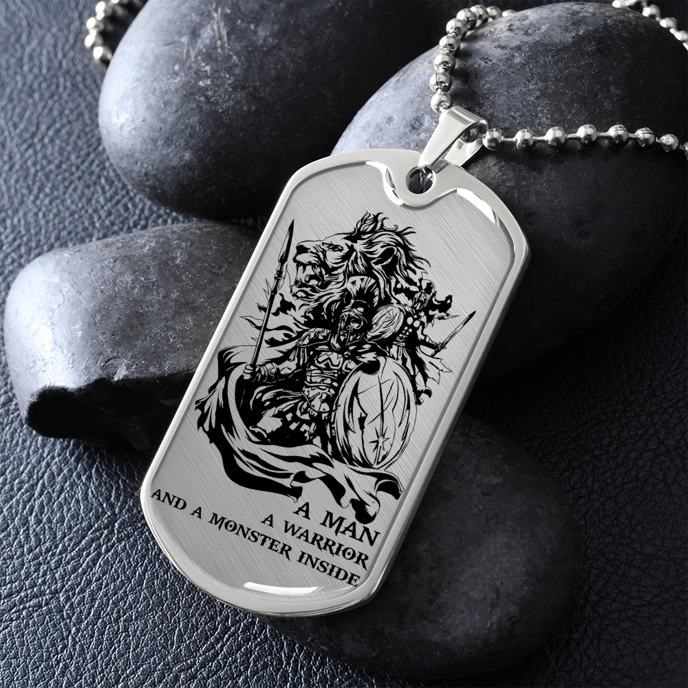 Warrior - Spartan - A Man A Warrior And A Monster Inside - Luxury Dog Tag - Military Ball Chain