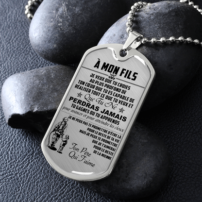 Firefighter - Dad To Son - Never Lose - French - Luxury Dog Tag - Military Ball Chain
