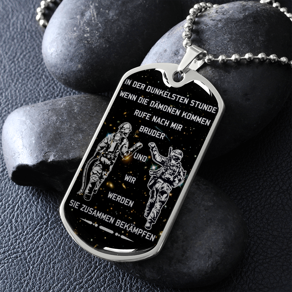soldier + firefighter - call on me brother - galaxy - german - luxury dog tag - military ball chain