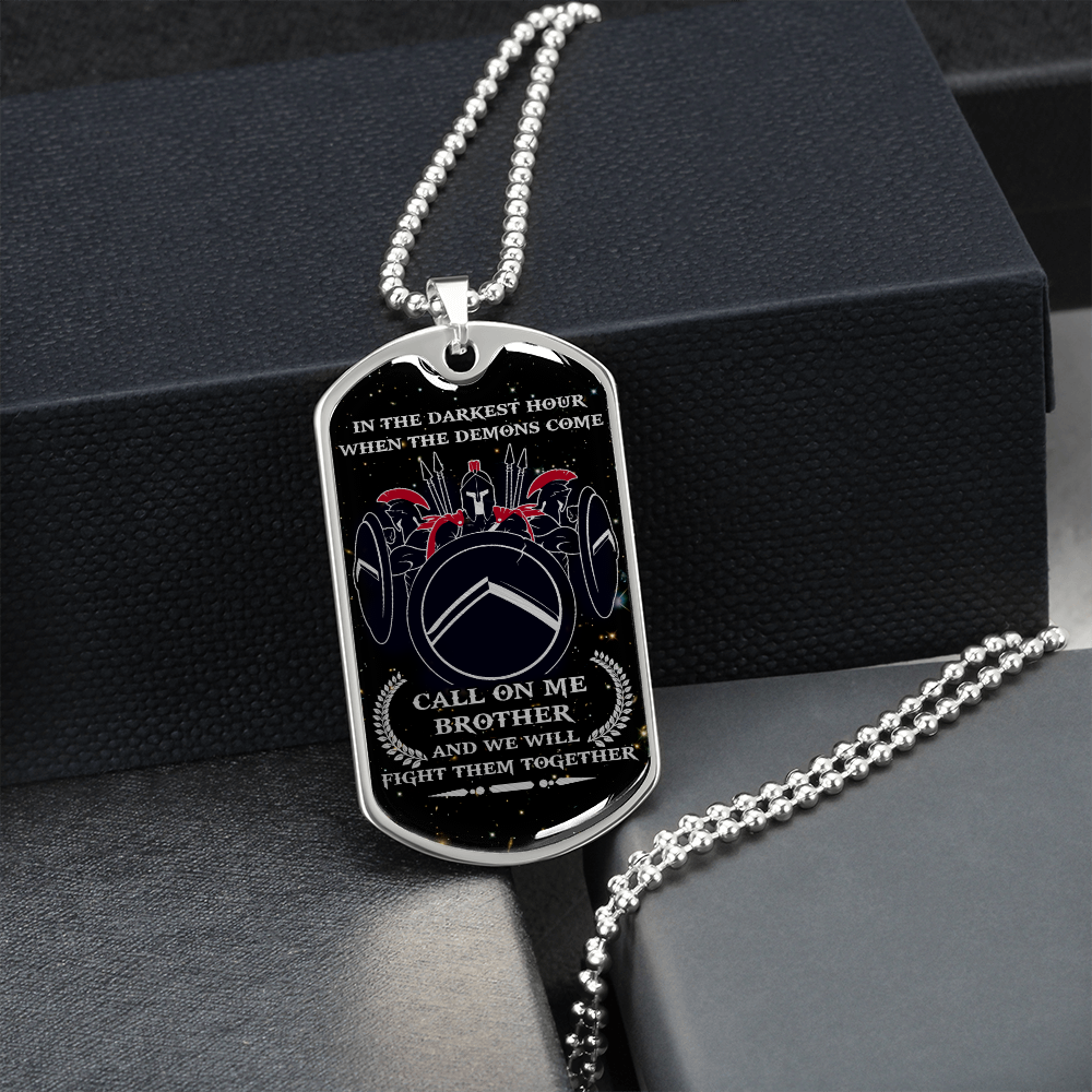 Warrior - Spartan - Call On Me Brother - English - Galaxy - Luxury Dog Tag - Military Ball Chain