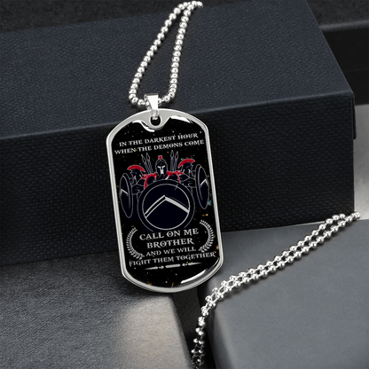 Warrior - Spartan - Call On Me Brother - English - Galaxy - Luxury Dog Tag - Military Ball Chain