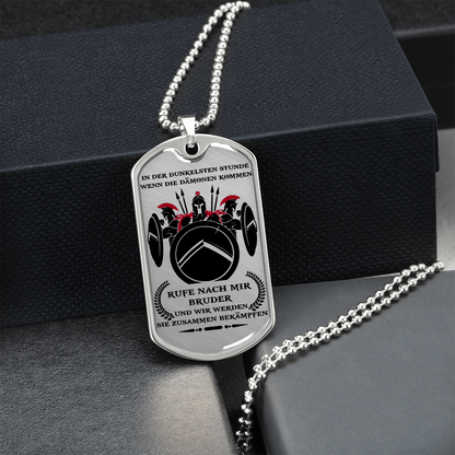 Warrior - Spartan - Call On Me Brother - German - Luxury Dog Tag - Military Ball Chain