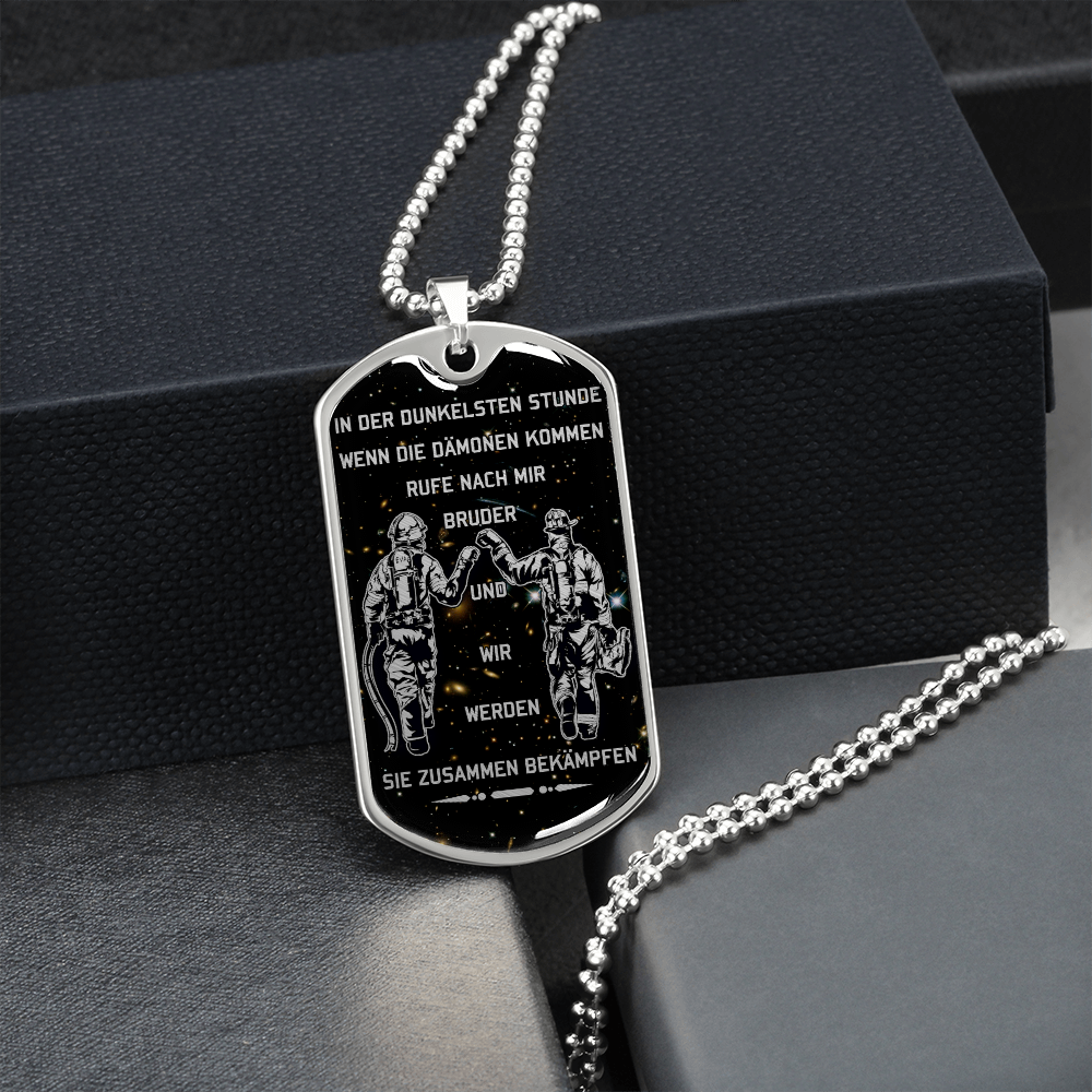 Firefighter - Call On Me Brother - German - Galaxy - Luxury Dog Tag - Military Ball Chain