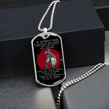 Knight Templar - Be Without Fear - English - Galaxy - Luxury Dog Tag - Military Ball Chain