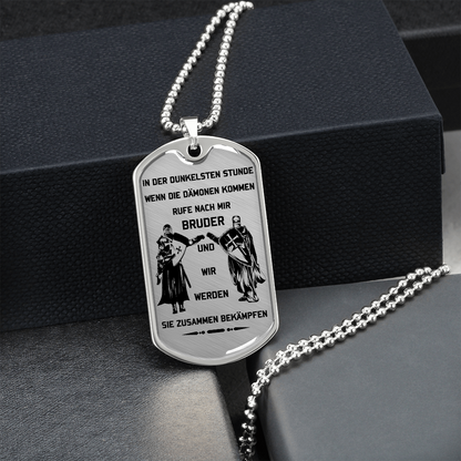 Knight Templar - Call On Me Brother - German - Luxury Dog Tag - Military Ball Chain