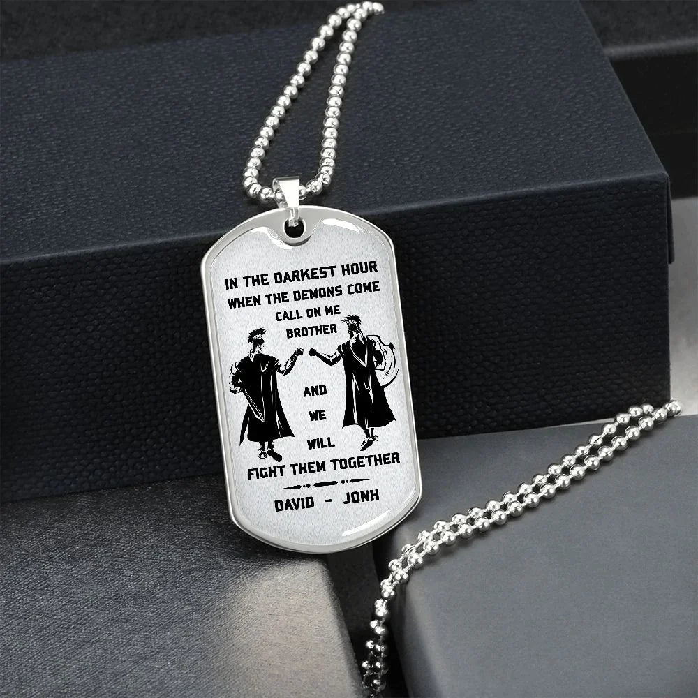sd call on me brother engraved dog tag 18k gold all style
