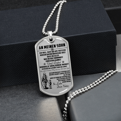 Firefighter - Dad To Son - Never Lose - German - Luxury Dog Tag - Military Ball Chain
