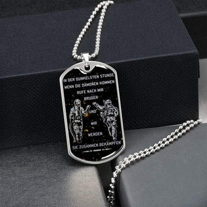 Soldier + Firefighter - Call On Me Brother - Galaxy - German - Luxury Dog Tag - Military Ball Chain