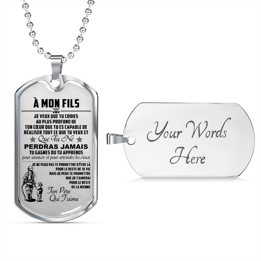 Firefighter - Dad To Son - Never Lose - French - Luxury Dog Tag - Military Ball Chain