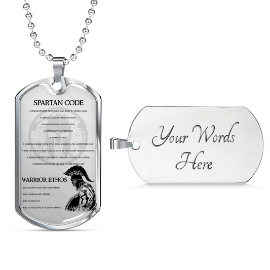 Warrior - Spartan - Spartan Code - Warrior Ethos - English - Luxury Dog Tag - Military Ball Chain