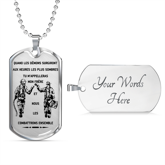 Firefighter - Call On Me Brother 2 - French - Luxury Dog Tag - Military Ball Chain