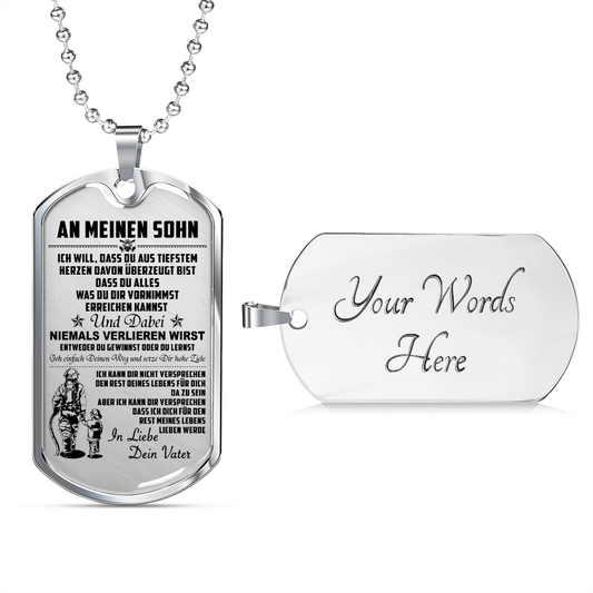 Firefighter - Dad To Son - Never Lose - German - Luxury Dog Tag - Military Ball Chain