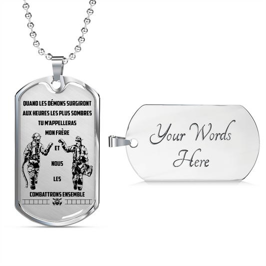 Firefighter - Call On Me Brother - French - Luxury Dog Tag - Military Ball Chain
