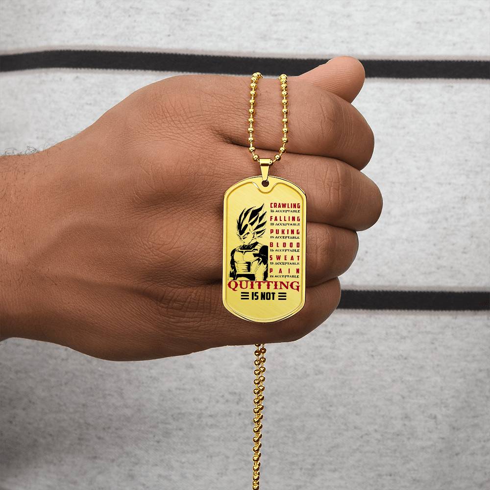 dragon ball - quitting is not - vegeta- dragon ball dog tag - military ball chain - luxury dog tag