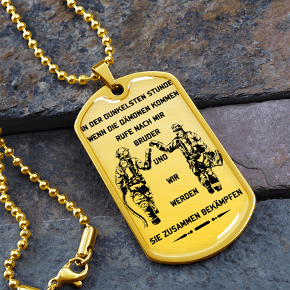 Firefighter - Call On Me Brother 2 - German - Luxury Dog Tag - Military Ball Chain