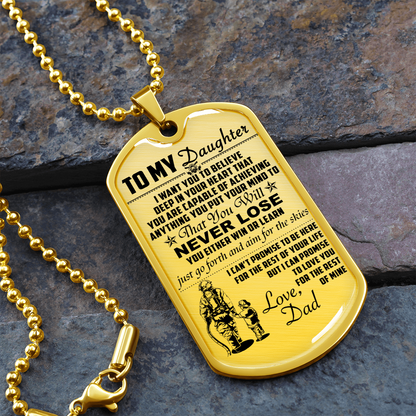 Firefighter - Dad To Daughter - Never Lose - English - Luxury Dog Tag - Military Ball Chain