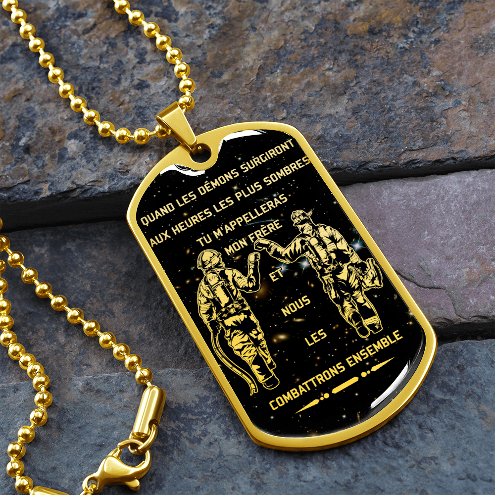 Firefighter - Call On Me Brother - French - Galaxy - Luxury Dog Tag - Military Ball Chain