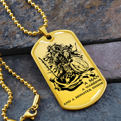 Warrior - Spartan - A Man A Warrior And A Monster Inside - Luxury Dog Tag - Military Ball Chain