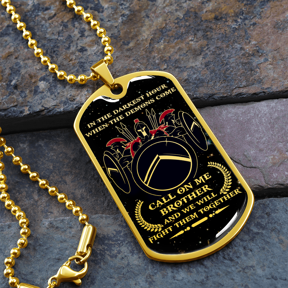 Warrior - Spartan - Call On Me Brother - English - Galaxy - Luxury Dog Tag - Military Ball Chain