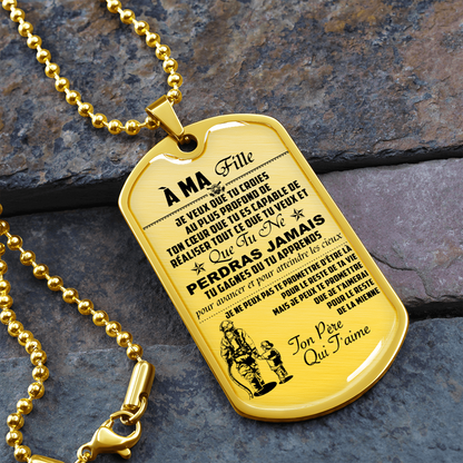 Firefighter - Dad To Daughter - Never Lose - French - Luxury Dog Tag - Military Ball Chain