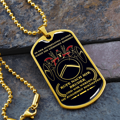 Warrior - Spartan - Call On Me Brother - German - Black - Luxury Dog Tag - Military Ball Chain
