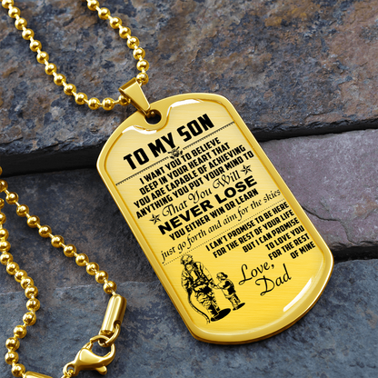Firefighter - Dad To Son - Never Lose - English - Luxury Dog Tag - Military Ball Chain