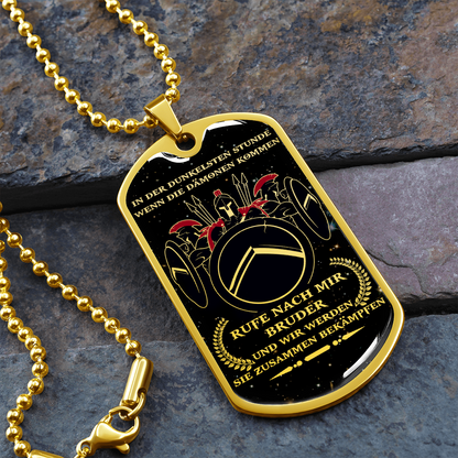 Warrior - Spartan - Call On Me Brother - German - Galaxy - Luxury Dog Tag - Military Ball Chain