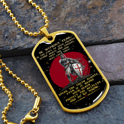 Knight Templar - Be Without Fear - English - Galaxy - Luxury Dog Tag - Military Ball Chain