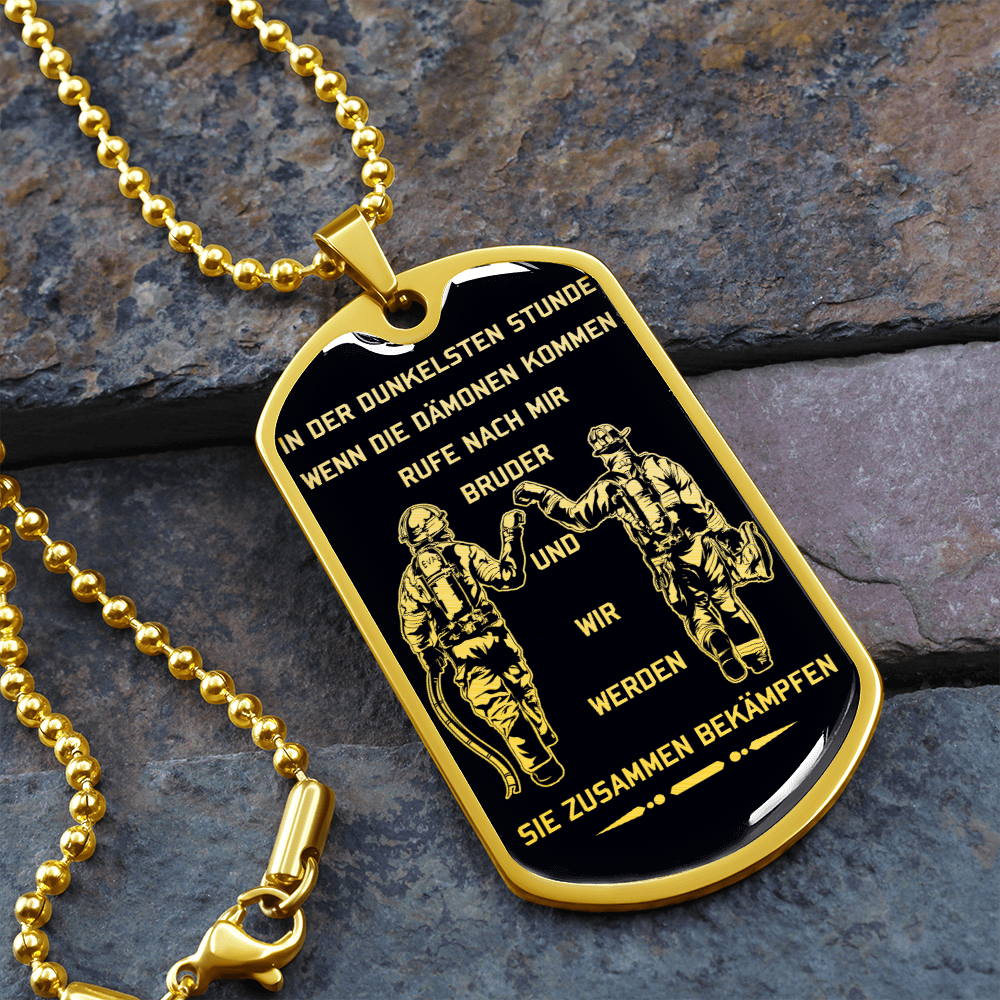 Firefighter - Call On Me Brother - German - Black - Luxury Dog Tag - Military Ball Chain