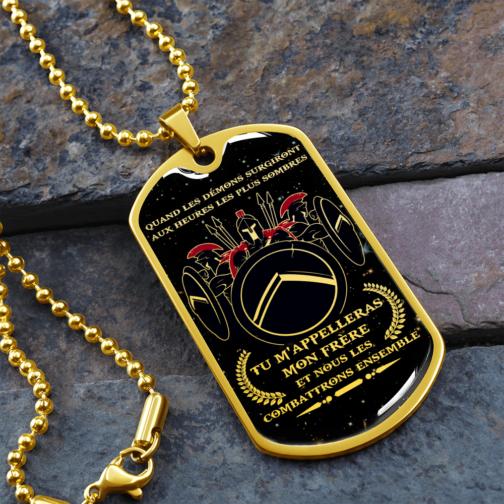 Warrior - Spartan - Call On Me Brother - French - Galaxy - Luxury Dog Tag - Military Ball Chain