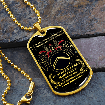 Warrior - Spartan - Call On Me Brother - French - Galaxy - Luxury Dog Tag - Military Ball Chain
