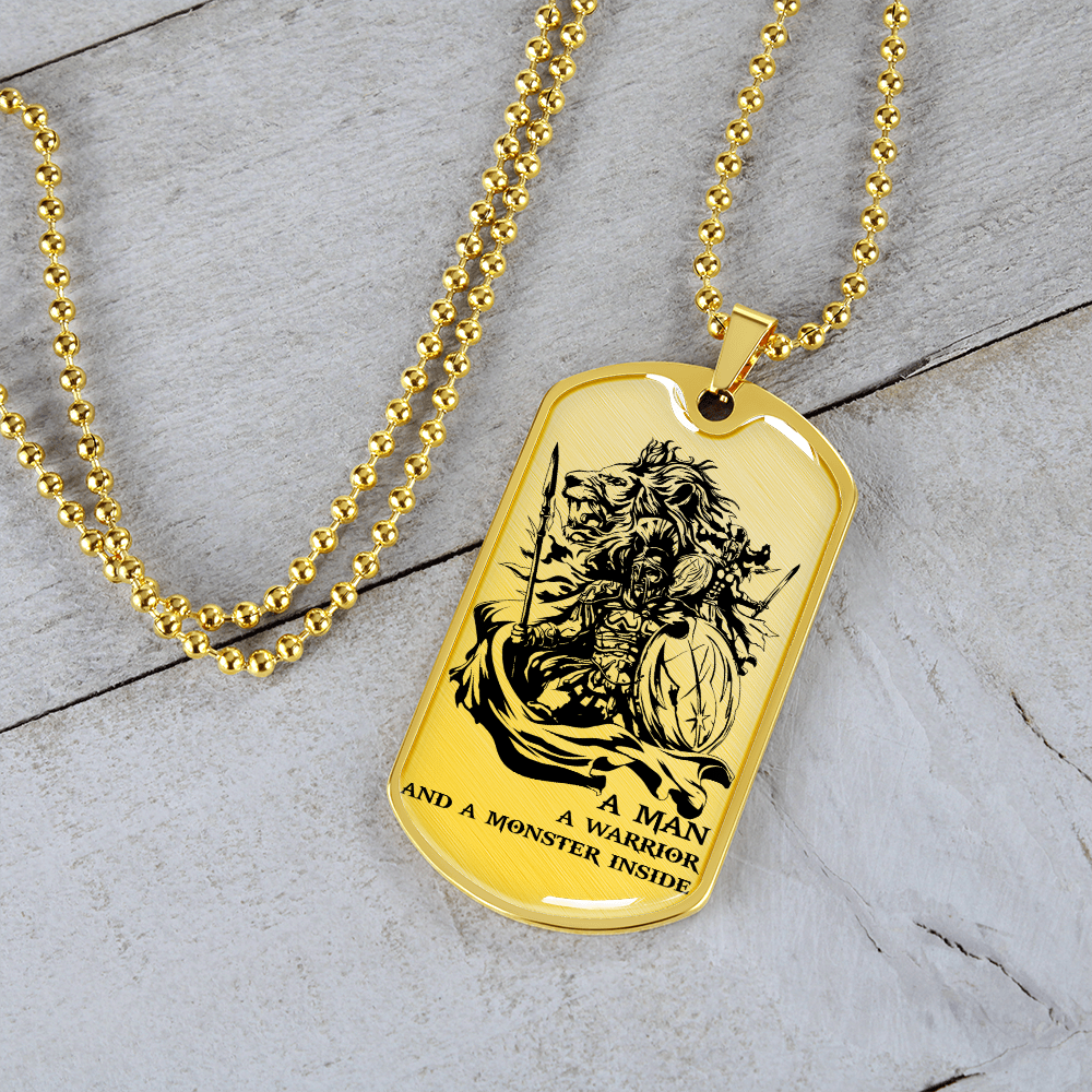 Warrior - Spartan - A Man A Warrior And A Monster Inside - Luxury Dog Tag - Military Ball Chain