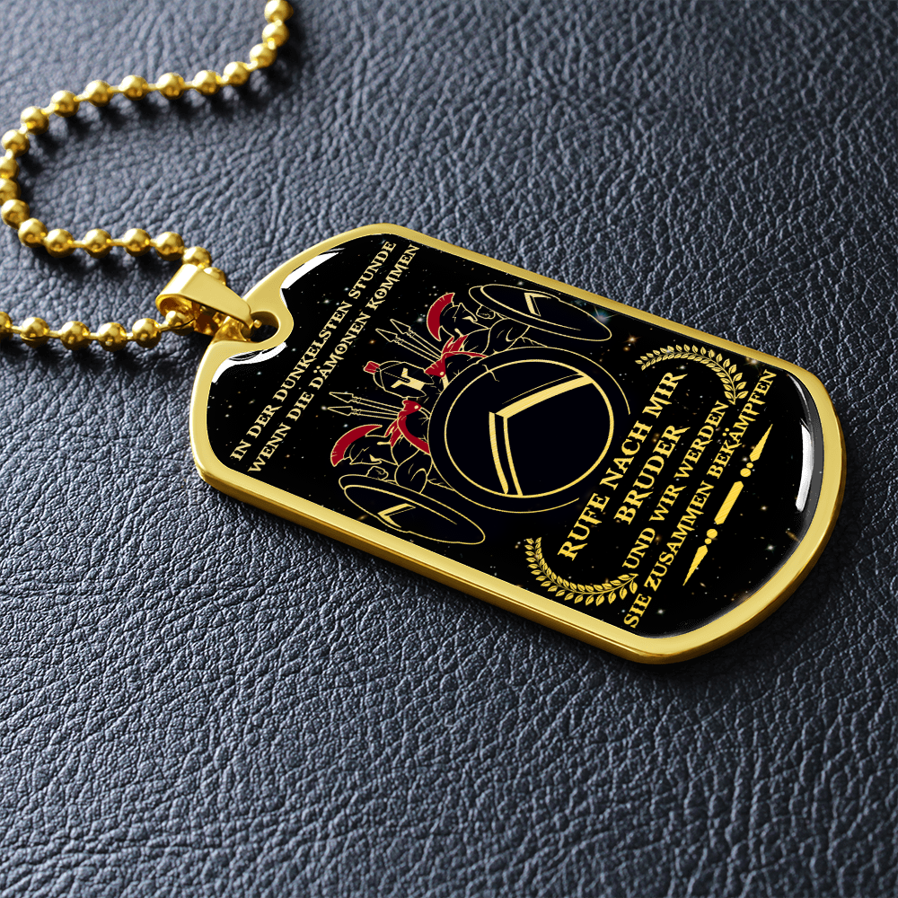 Warrior - Spartan - Call On Me Brother - German - Galaxy - Luxury Dog Tag - Military Ball Chain