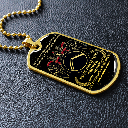 Warrior - Spartan - Call On Me Brother - German - Galaxy - Luxury Dog Tag - Military Ball Chain