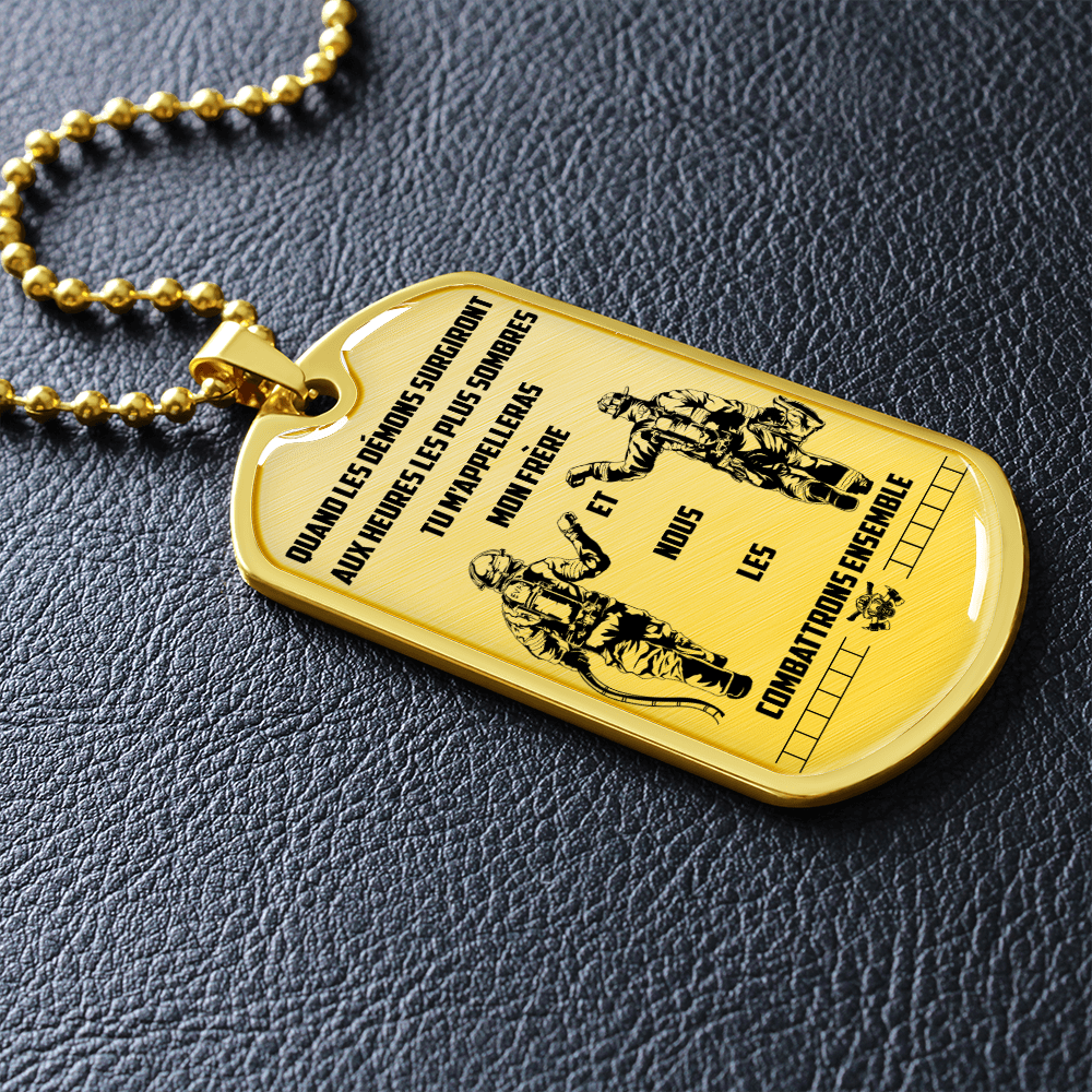 Firefighter - Call On Me Brother - French - Luxury Dog Tag - Military Ball Chain